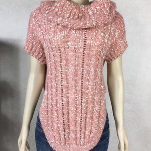 Very J Pink Short Sleeve Cowl Neck Sweater Small